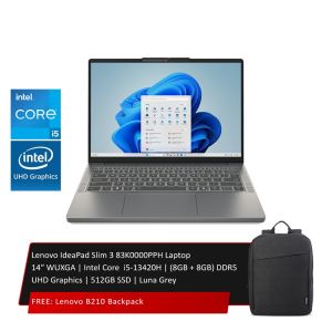 Lenovo IdeaPad Slim 3 83K0000PPH Laptop 14″ WUXGA | Intel Core  i5-13420H | (8GB + 8GB FREE) DDR5 | UHD Graphics | 512GB SSD | Luna Grey